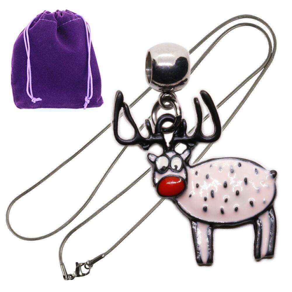 Cute Deer Necklace Cartoon Red Nose Pendant for Christmas Holiday Style